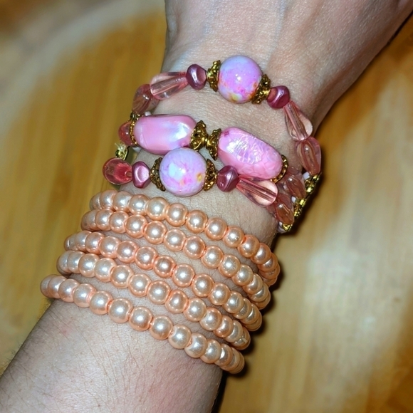 Pink Stone & Bead Bracelets Set - Picture 1 of 16